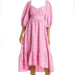 Farm Rio Embroidered Pineapple Pink MIDI Dress